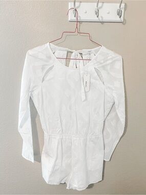 Tavik White Textured Long Sleeve Romper with Tie Back